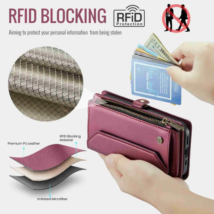 For iPhone 15 Pro Max CaseMe C36 Card Slots Zipper Wallet RFID Anti-theft Leather Phone Case(Wine Red) - iPhone 15 Pro Max Cases by CaseMe | Online Shopping UK | buy2fix