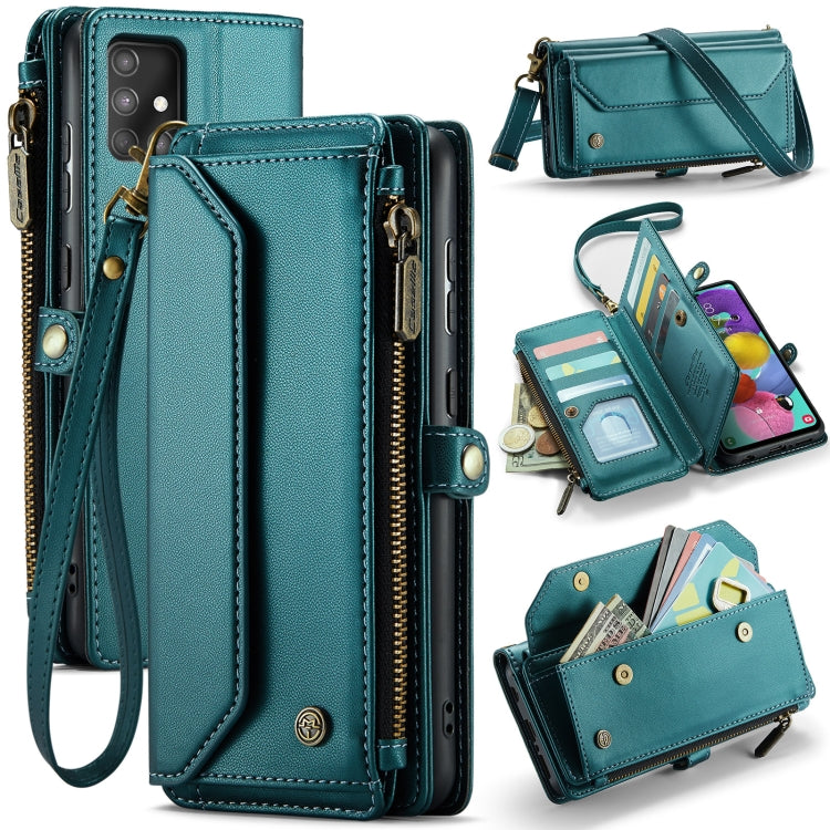 For Samsung Galaxy A51 4G CaseMe C36 Card Slots Zipper Wallet RFID Anti-theft Leather Phone Case(Blue-green) - Galaxy Phone Cases by CaseMe | Online Shopping UK | buy2fix