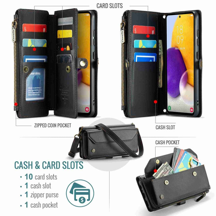 For Samsung Galaxy A72 CaseMe C36 Card Slots Zipper Wallet RFID Anti-theft Leather Phone Case(Black) - Galaxy Phone Cases by CaseMe | Online Shopping UK | buy2fix