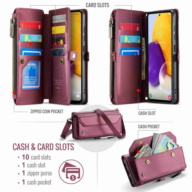 For Samsung Galaxy A72 CaseMe C36 Card Slots Zipper Wallet RFID Anti-theft Leather Phone Case(Wine Red) - Galaxy Phone Cases by CaseMe | Online Shopping UK | buy2fix