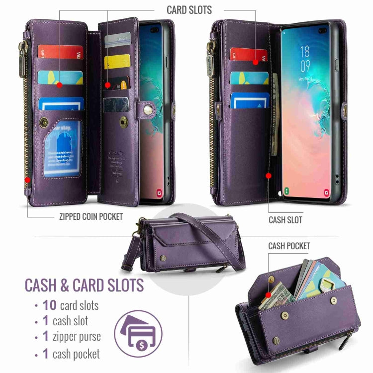 For Samsung Galaxy S10+ CaseMe C36 Card Slots Zipper Wallet RFID Anti-theft Leather Phone Case(Purple) - Galaxy Phone Cases by CaseMe | Online Shopping UK | buy2fix