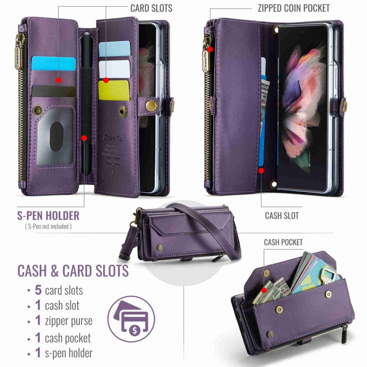 For Samsung Galaxy Z Fold3 CaseMe C36 Card Slots Zipper Wallet RFID Anti-theft Leather Phone Case(Purple) - Galaxy Phone Cases by CaseMe | Online Shopping UK | buy2fix