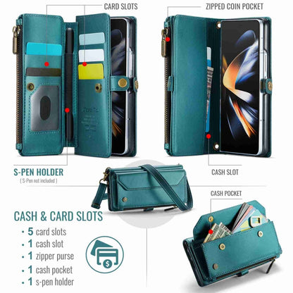 For Samsung Galaxy Z Fold4 CaseMe C36 Card Slots Zipper Wallet RFID Anti-theft Leather Phone Case(Blue-green) - Galaxy Z Fold4 5G Cases by CaseMe | Online Shopping UK | buy2fix