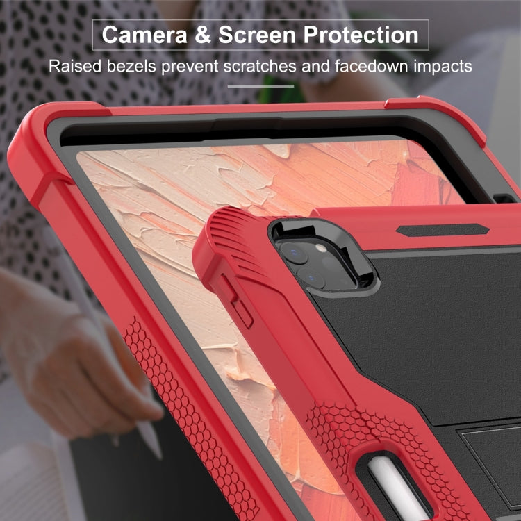 For iPad Pro 11 2024 Shockproof Silicone Hybrid PC Tablet Case with Holder(Black + Red) - iPad Pro 11 2024 Cases by buy2fix | Online Shopping UK | buy2fix