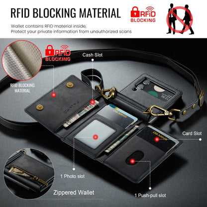 For Samsung Galaxy Z Flip4 5G DG.MING M5 Series Zip RFID Multi Card Detachable Leather Phone Case with Long Lanyard(Black) - Galaxy Z Flip4 5G Cases by DG.MING | Online Shopping UK | buy2fix