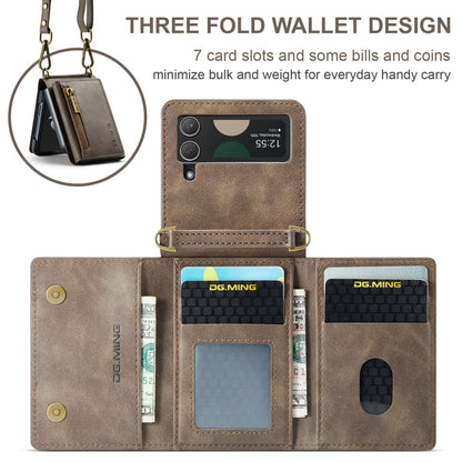 For Samsung Galaxy Z Flip4 5G DG.MING M5 Series Zip RFID Multi Card Detachable Leather Phone Case with Long Lanyard(Coffee) - Galaxy Z Flip4 5G Cases by DG.MING | Online Shopping UK | buy2fix