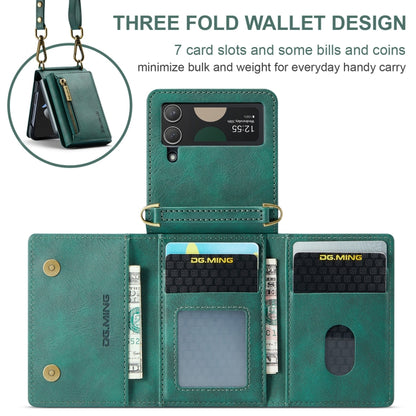 For Samsung Galaxy Z Flip3 5G DG.MING M5 Series Zip RFID Multi Card Detachable Leather Phone Case with Long Lanyard(Green) - Galaxy Phone Cases by DG.MING | Online Shopping UK | buy2fix