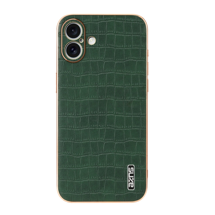 For iPhone 16 AZNS Electroplated Frame Crocodile Texture Full Coverage Phone Case(Green) - iPhone 16 Cases by AZNS | Online Shopping UK | buy2fix