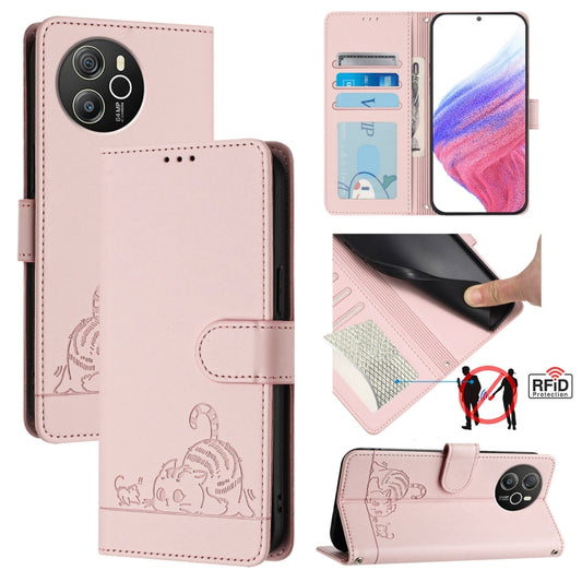 For Blackview Shark 8 Cat Rat Embossed Pattern RFID Leather Phone Case with Lanyard(Pink) - More Brand by buy2fix | Online Shopping UK | buy2fix