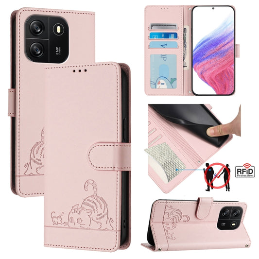 For Blackview Wave 6C Cat Rat Embossed Pattern RFID Leather Phone Case with Lanyard(Pink) - More Brand by buy2fix | Online Shopping UK | buy2fix