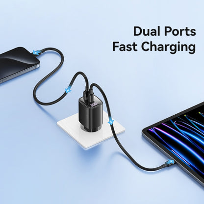 USAMS CC229 30W USB+USB-C / Type-C Dual Port GaN Digital Display Charger, Specifications: EU Plug(White) - USB Charger by USAMS | Online Shopping UK | buy2fix