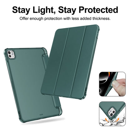 For iPad Pro 11 2024 Tri-fold Holder TPU Cover Frosted Leather Smart Tablet Case withh Pen Slot(Dark Green) - iPad Pro 11 2024 Cases by buy2fix | Online Shopping UK | buy2fix