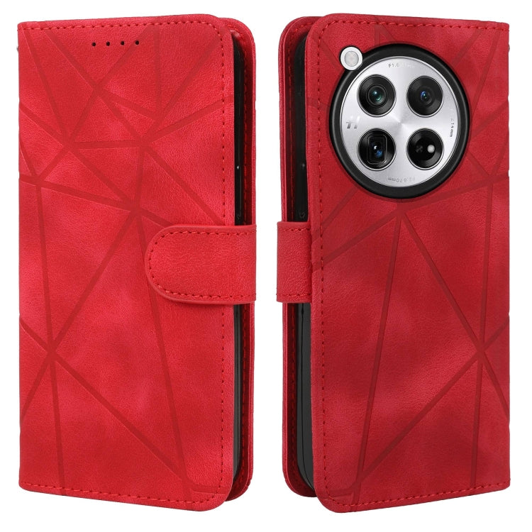 For OnePlus 12 Skin Feel Geometric Lines Leather Phone Case(Red) - OnePlus Cases by buy2fix | Online Shopping UK | buy2fix