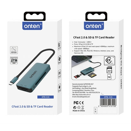 Onten C15 3 in 1 USB-C / Type-C to CFast 2.0 & SD & TF Card Reader(Pine Green) - Card Reader by Onten | Online Shopping UK | buy2fix