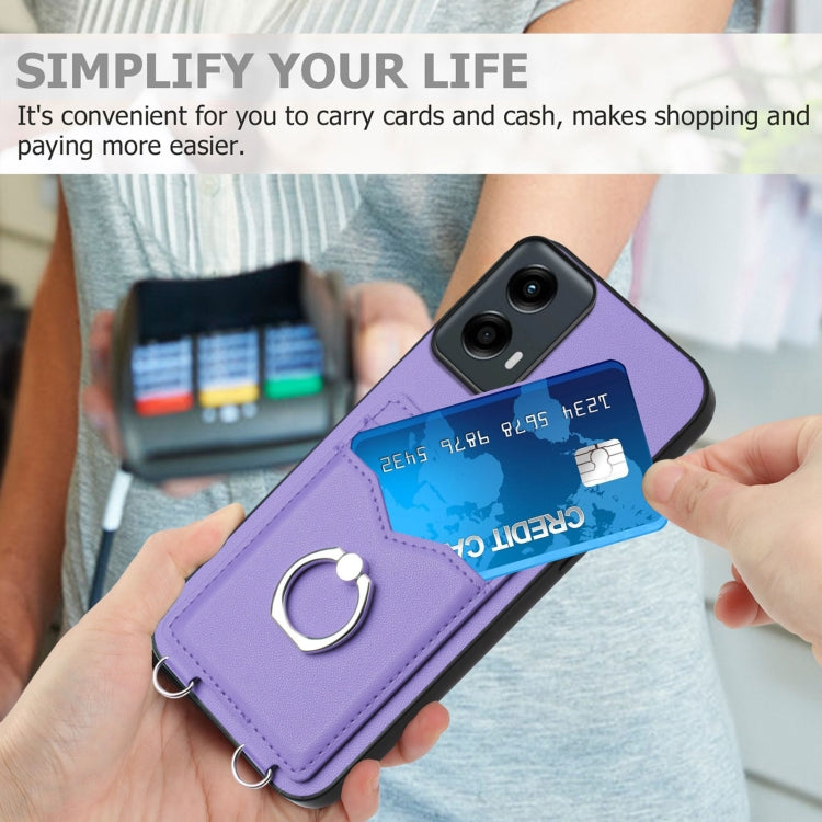 For Motorola Moto G 5G 2024 R20 Ring Card Holder Phone Case(Purple) - Motorola Cases by buy2fix | Online Shopping UK | buy2fix