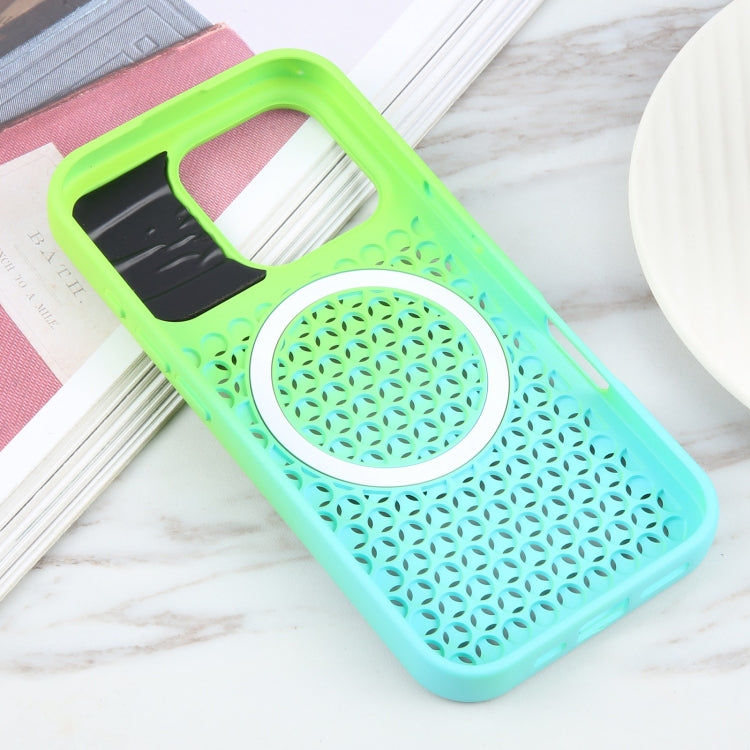 For iPhone 16 Pro Max Gradient Color Honeycomb Aromatherapy MagSafe Phone Case(Green Blue) - iPhone 16 Pro Max Cases by buy2fix | Online Shopping UK | buy2fix