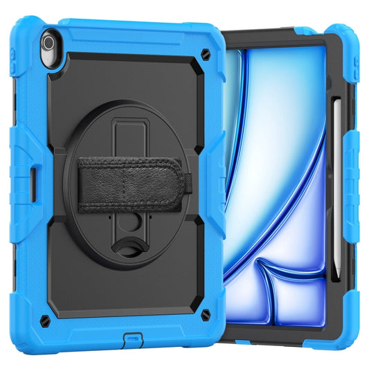 For iPad Air 13 2024 Silicone Hybrid PC Tablet Case with Shoulder Strap(Black + Light Blue) - iPad Air 13 2024 Cases by buy2fix | Online Shopping UK | buy2fix