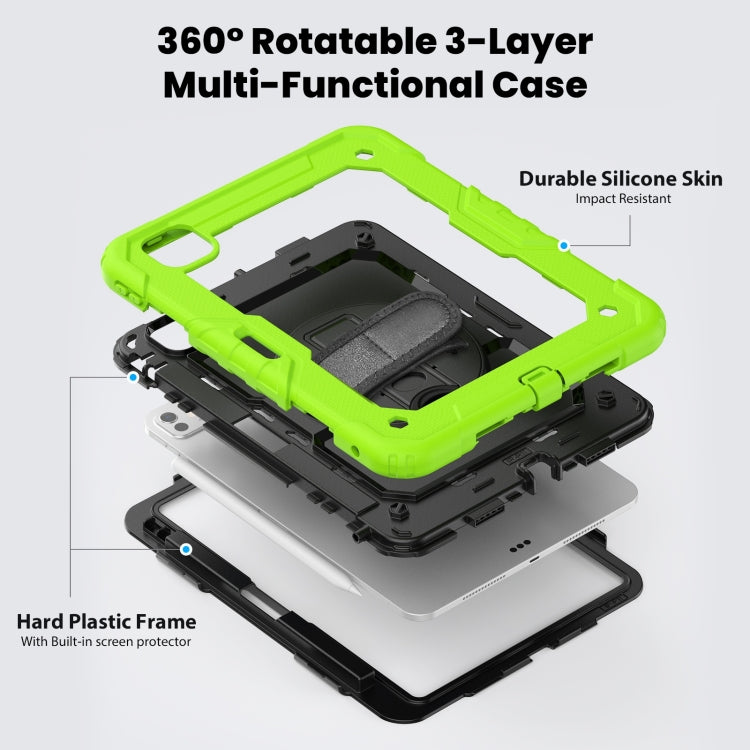 For iPad Pro 11 2024 Silicone Hybrid PC Tablet Case with Shoulder Strap(Black + Yellow Green) - iPad Pro 11 2024 Cases by buy2fix | Online Shopping UK | buy2fix