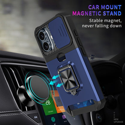 For iPhone 16 Plus Camera Shield Card Slot PC+TPU Phone Case(Black) - iPhone 16 Plus Cases by buy2fix | Online Shopping UK | buy2fix