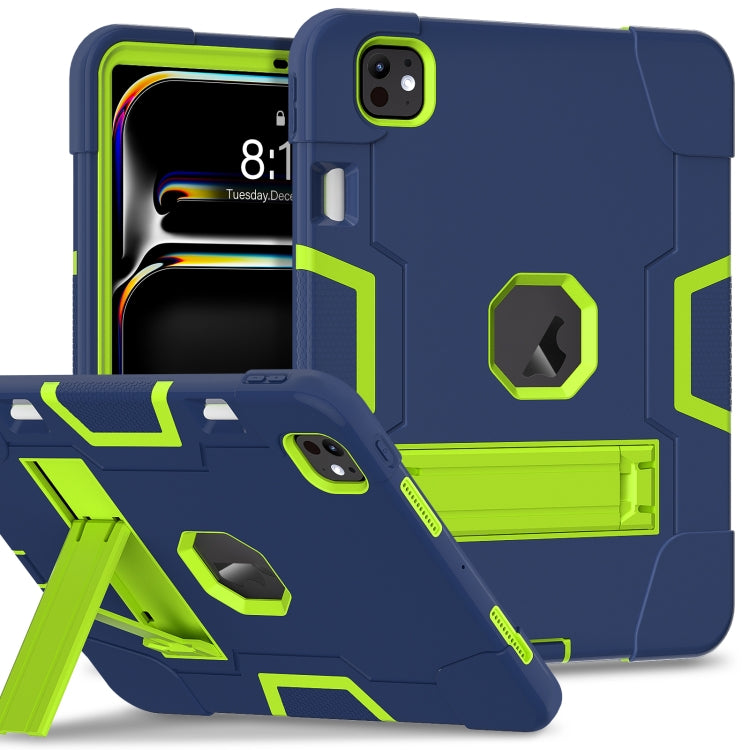 For iPad Pro 13 2024 Contrast Color Silicone Acrylic PC Tablet Case with Holder(Navy Blue Yellow Green) - iPad Pro 13 2024 Cases by buy2fix | Online Shopping UK | buy2fix