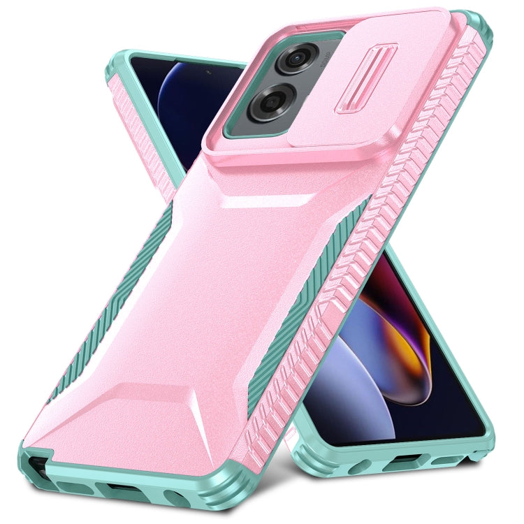 For Motorola Moto G Stylus 5G 2024 Sliding Camshield Phone Case(Pink + Grey Green) - Motorola Cases by buy2fix | Online Shopping UK | buy2fix