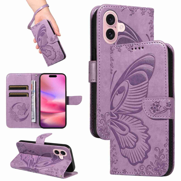 For iPhone 16 Swallowtail Butterfly Embossed Leather Phone Case(Purple) - iPhone 16 Cases by buy2fix | Online Shopping UK | buy2fix