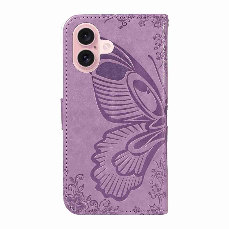 For iPhone 16 Swallowtail Butterfly Embossed Leather Phone Case(Purple) - iPhone 16 Cases by buy2fix | Online Shopping UK | buy2fix