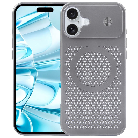 For iPhone 16 Plus Pure Color Honeycomb Aromatherapy MagSafe Phone Case(Grey) - iPhone 16 Plus Cases by buy2fix | Online Shopping UK | buy2fix