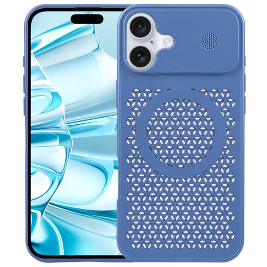 For iPhone 16 Plus Pure Color Honeycomb Aromatherapy MagSafe Phone Case(Blue) - iPhone 16 Plus Cases by buy2fix | Online Shopping UK | buy2fix