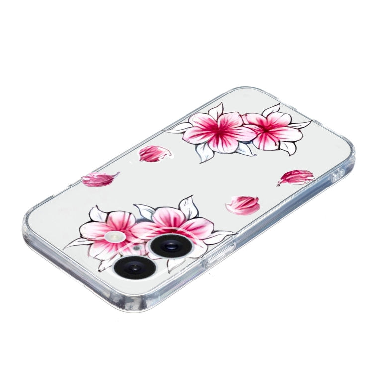 For iPhone 16 Colored Drawing Pattern Transparent TPU Phone Case(Sakura) - iPhone 16 Cases by buy2fix | Online Shopping UK | buy2fix