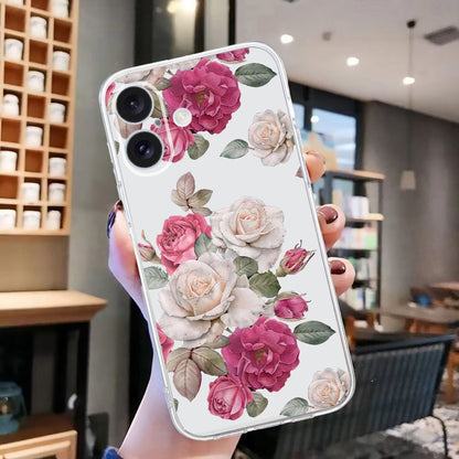 For iPhone 16 Colored Drawing Pattern Transparent TPU Phone Case(Peony) - iPhone 16 Cases by buy2fix | Online Shopping UK | buy2fix