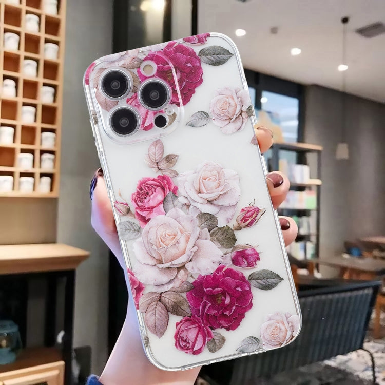 For iPhone 16 Pro Max Colored Drawing Pattern Transparent TPU Phone Case(Peony) - iPhone 16 Pro Max Cases by buy2fix | Online Shopping UK | buy2fix