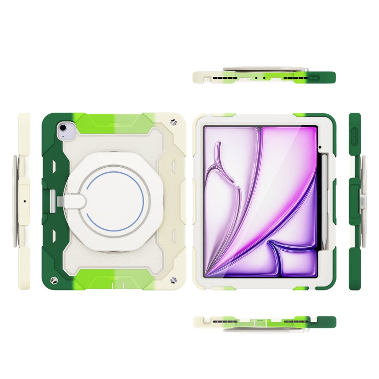 For iPad Air 13 2024 Armor Portable Rotating Ring Holder Silicone Tablet Case with Pen Slot(Colorful Green) - iPad Air 13 2024 Cases by buy2fix | Online Shopping UK | buy2fix