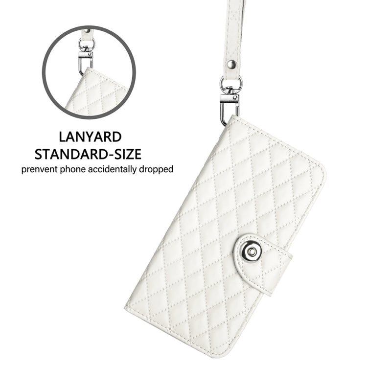 For Blackview Shark 8 Rhombic Texture Flip Leather Phone Case with Lanyard(White) - More Brand by buy2fix | Online Shopping UK | buy2fix