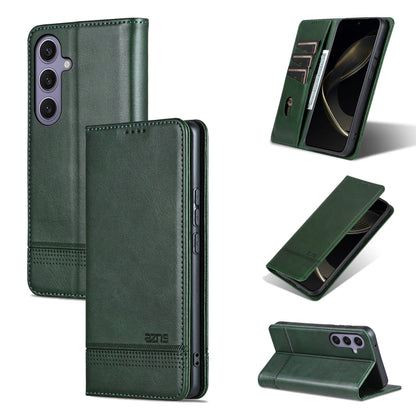 For Samsung Galaxy S25 5G AZNS Magnetic Calf Texture Flip Leather Phone Case(Dark Green) - Galaxy S25 5G Cases by AZNS | Online Shopping UK | buy2fix