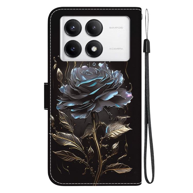 For Xiaomi Redmi K70 Pro / K70 Crystal Texture Colored Drawing Leather Phone Case(Black Rose) - K70 Cases by buy2fix | Online Shopping UK | buy2fix