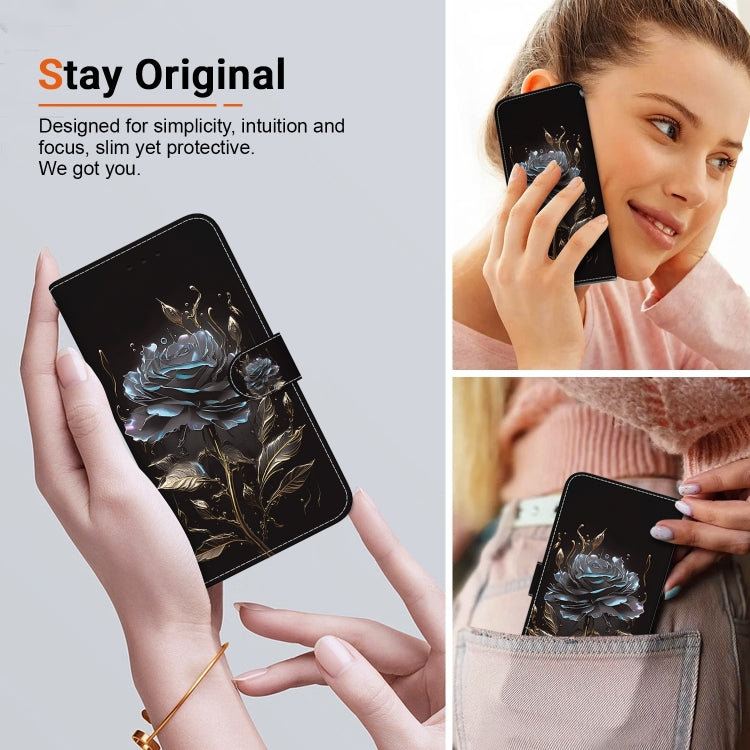 For Xiaomi Redmi K70 Pro / K70 Crystal Texture Colored Drawing Leather Phone Case(Black Rose) - K70 Cases by buy2fix | Online Shopping UK | buy2fix