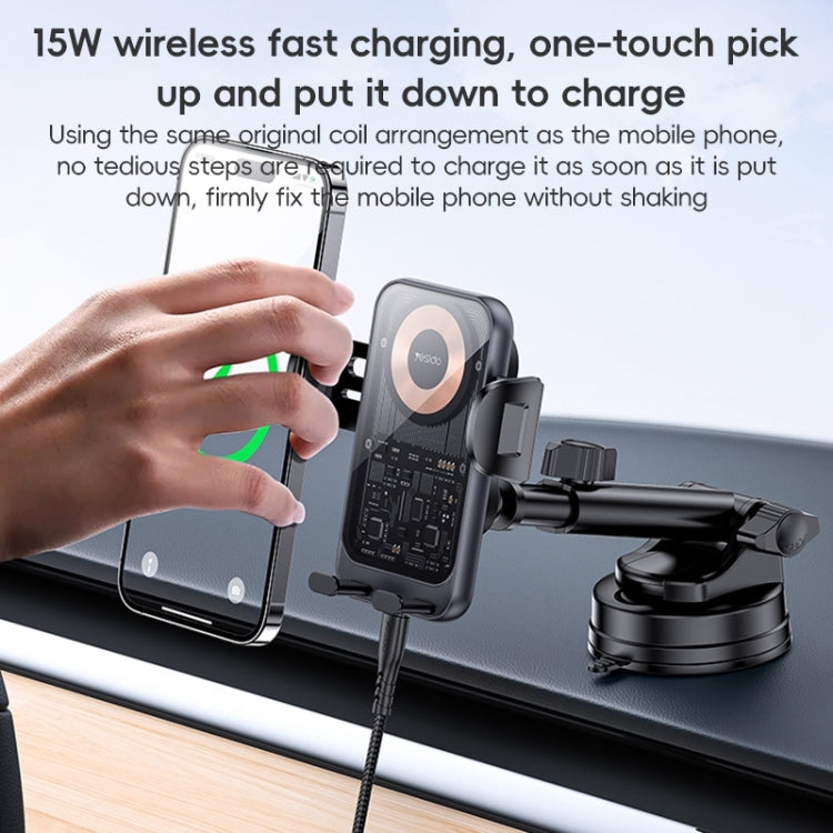 Yesido C307 15W Suction Cup Car Wireless Charging Holder(Black) - Wireless Charger Holders by Yesido | Online Shopping UK | buy2fix