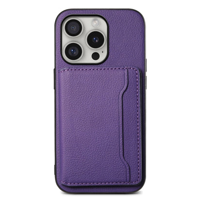 For iPhone 16 Pro Calf Texture Card Bag Design Full Coverage Phone Case(Purple) - iPhone 16 Pro Cases by buy2fix | Online Shopping UK | buy2fix