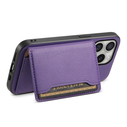 For iPhone 16 Pro Calf Texture Card Bag Design Full Coverage Phone Case(Purple) - iPhone 16 Pro Cases by buy2fix | Online Shopping UK | buy2fix