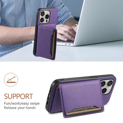 For iPhone 16 Pro Calf Texture Card Bag Design Full Coverage Phone Case(Purple) - iPhone 16 Pro Cases by buy2fix | Online Shopping UK | buy2fix