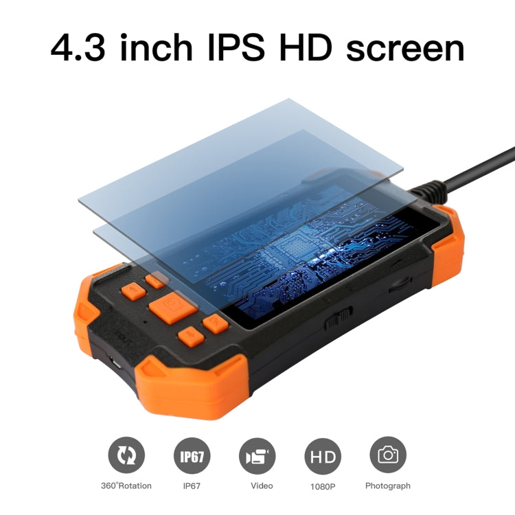 T20 4.3 inch IPS Screen 5.5mm Single Camera IP67 Waterproof Hard Cable Digital Endoscope, Length:1m(Black Orange) -  by buy2fix | Online Shopping UK | buy2fix