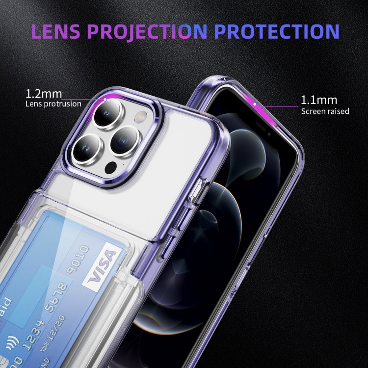 For iPhone 16 Pro Card Holder Acrylic Hybrid TPU Phone Case(Transparent Purple) - iPhone 16 Pro Cases by buy2fix | Online Shopping UK | buy2fix