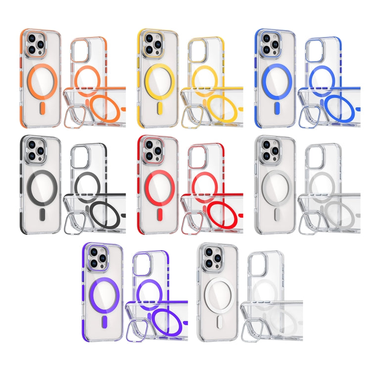 For iPhone 14 Pro Dual-Color Clear Acrylic Hybrid TPU Lens Flip Holder MagSafe Phone Case(Black) - iPhone 14 Pro Cases by buy2fix | Online Shopping UK | buy2fix