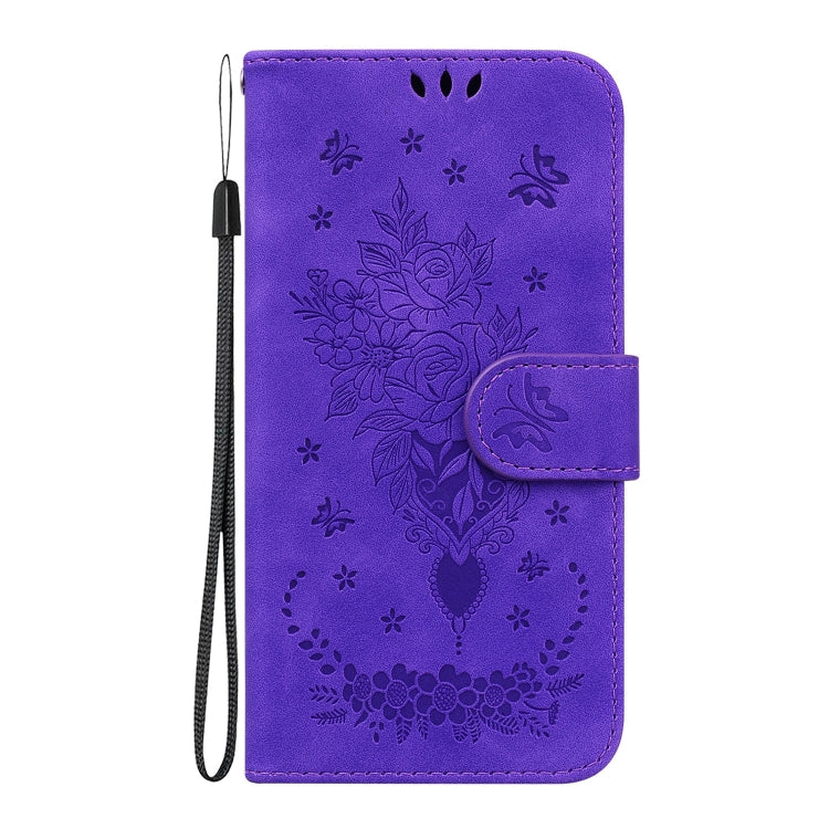 For Redmi K70 / K70 Pro Butterfly Rose Embossed Leather Phone Case(Purple) - K70 Cases by buy2fix | Online Shopping UK | buy2fix