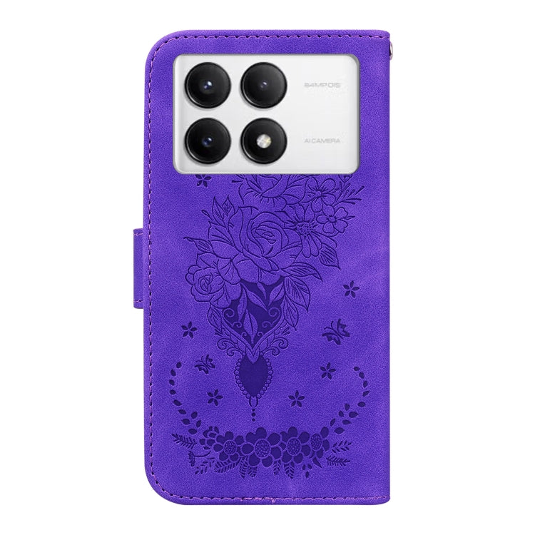 For Redmi K70 / K70 Pro Butterfly Rose Embossed Leather Phone Case(Purple) - K70 Cases by buy2fix | Online Shopping UK | buy2fix