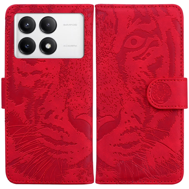 For Redmi K70 / K70 Pro Tiger Embossing Pattern Flip Leather Phone Case(Red) - K70 Cases by buy2fix | Online Shopping UK | buy2fix