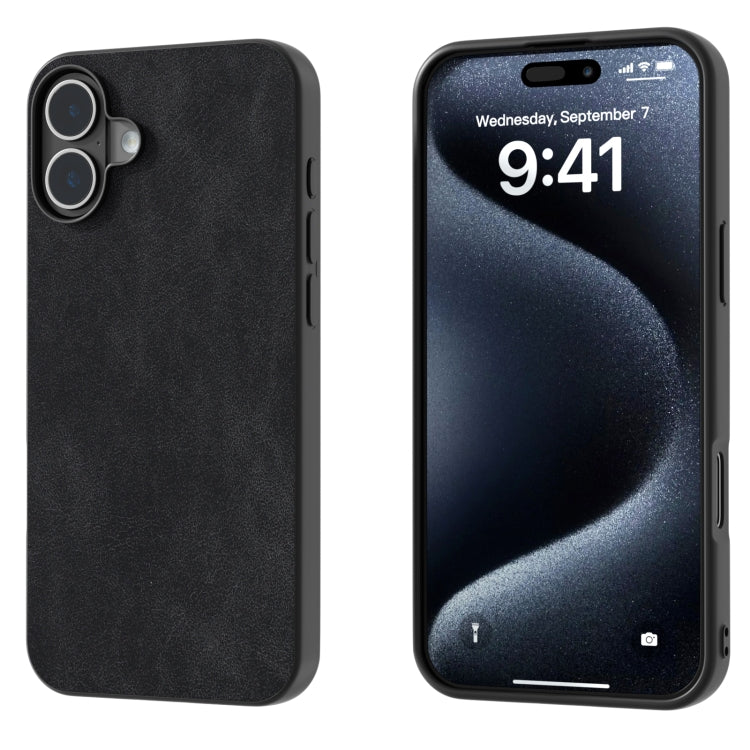 For iPhone 16 Black Frame PU Leather Full Coverage Phone Case(Black) - iPhone 16 Cases by buy2fix | Online Shopping UK | buy2fix