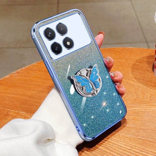 For Redmi K70 / K70 Pro Plated Gradient Glitter Butterfly Holder TPU Phone Case(Sierra Blue) - K70 Cases by buy2fix | Online Shopping UK | buy2fix