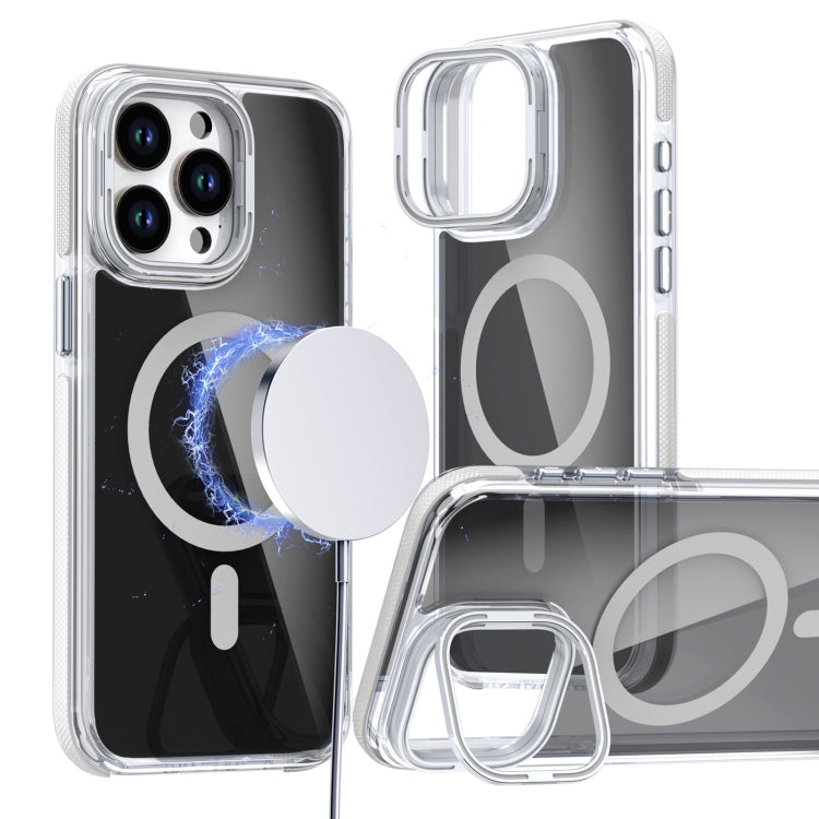 For iPhone 16 Pro Magsafe Dual-Color Transparent Black Lens Holder Phone Case(White) - iPhone 16 Pro Cases by buy2fix | Online Shopping UK | buy2fix